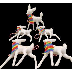 Reindeer Ornaments Rainbow Scarf Glitter Retro Holiday Decor Pride Set of 5